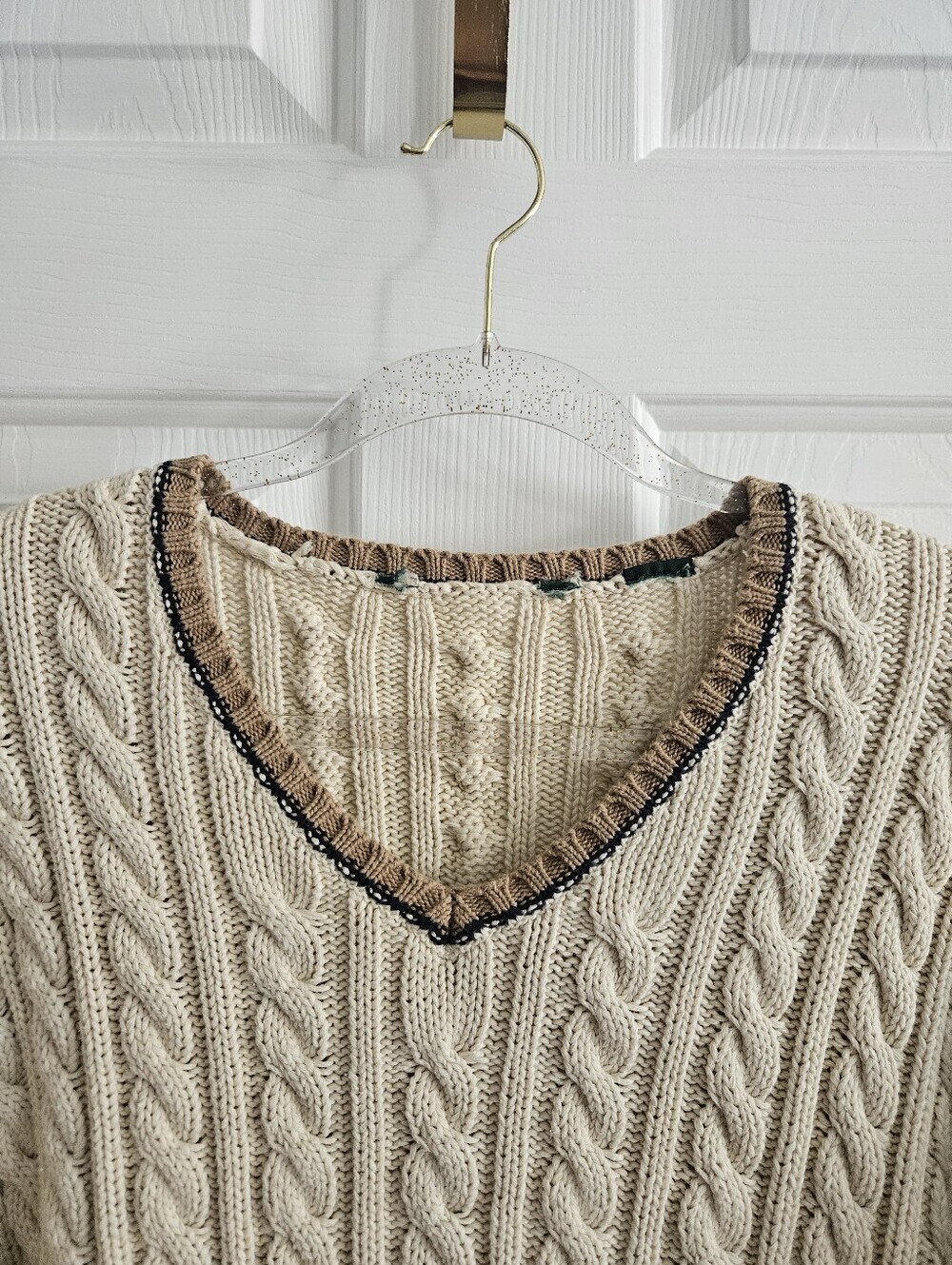 Vintage Ralph Lauren Cream Chunky Cable Knit Oversized Sweater - Picture 2 of 10